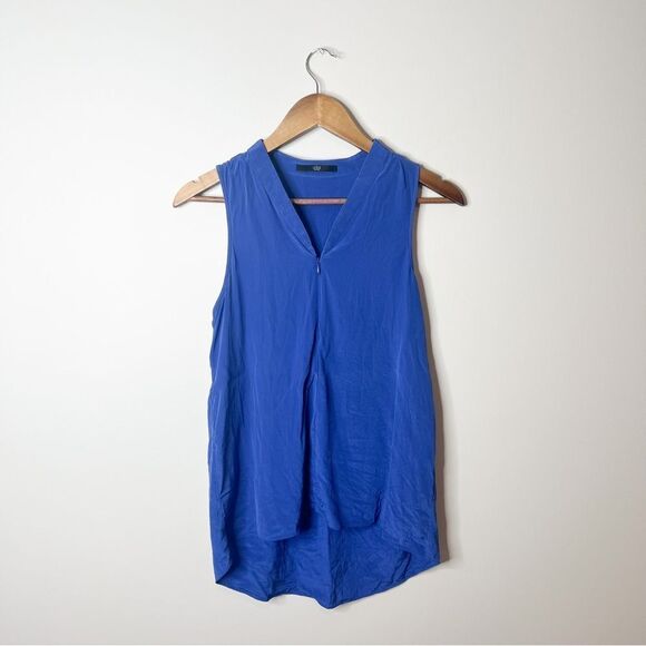 Tibi Tops - Tibi Blue Sleeveless Silk Zip Up Tank Top